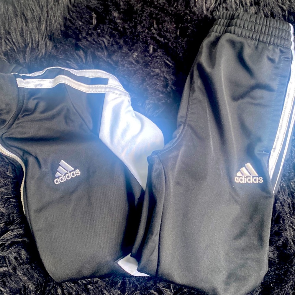 Adidas black and white track suit for little boys